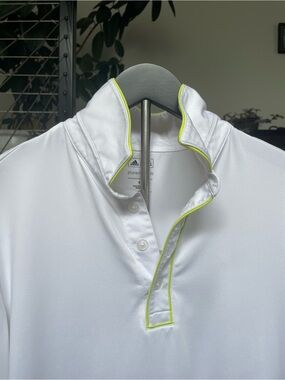 adidas White Polo with Neon Lime Piping